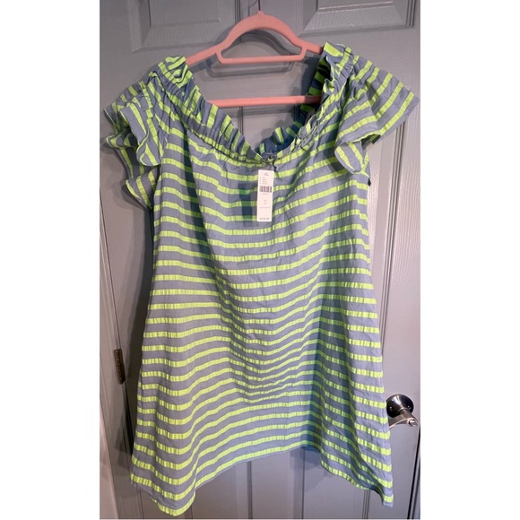Anthropologie Corey Lynn Calter Neon Striped Off-The-Shoulder Mini Dress NWT L - Picture 7 of 15